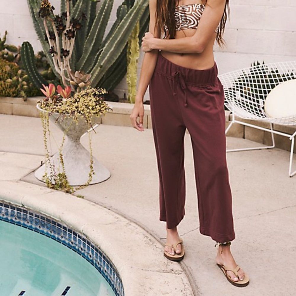NWOT Free People Beach Essential Gaucho Pants Brown Mid Rise Cropped Wide Leg S - Picture 8 of 8